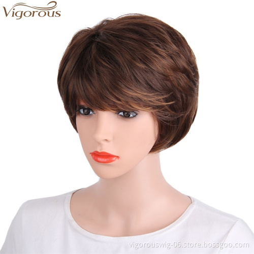 Vigorous Short Pixie Cut Hair Synthetic Wigs for Women Heat Resistant Hairpieces Daily Fashion Wigs for European American Women